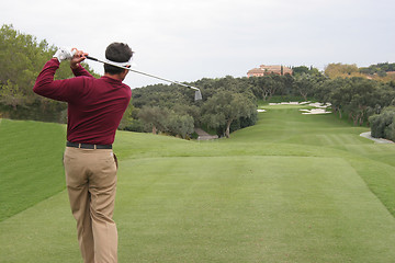 Image showing man golf swing in valderrama, spain