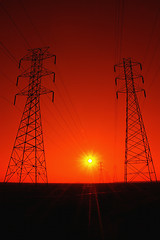 Image showing  Powerlines At Sunset