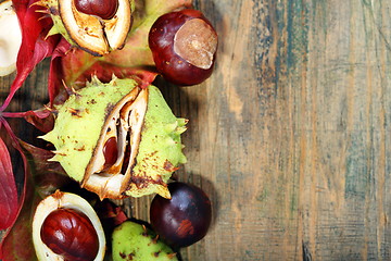 Image showing Autumn leaves and horse chestnut.