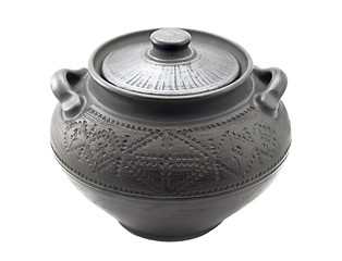 Image showing West Ukrainian ceramic pan of black colour