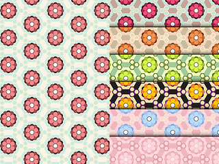 Image showing Seamless Flower Pattern Colorful Set Vector