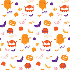 Image showing Halloween Ghost Bat Pumpkin Seamless Pattern Background Vector
