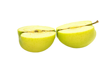 Image showing Tasty juicy sliced apples on a white background