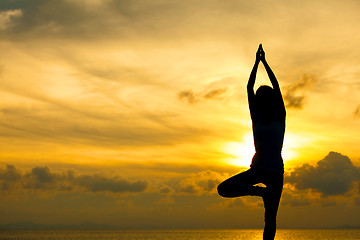 Image showing Silhouette of beautiful Yoga woman in morning