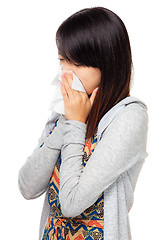 Image showing Sneezing asian woman