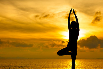 Image showing Silhouette of beautiful Yoga woman in morning