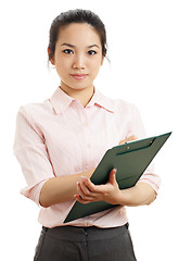 Image showing Asian business woman with writing pad