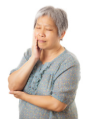 Image showing Asian old woman with toothache