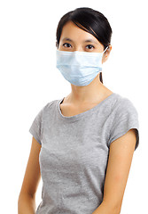 Image showing woman with protective face mask isolated on white