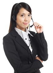 Image showing Call center business woman with headset