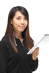 Image showing woman with tablet isolated on white background