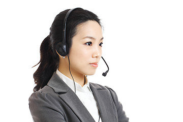 Image showing Call center business woman with headset