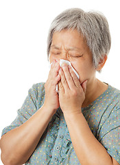 Image showing Sneezing of asian old woman