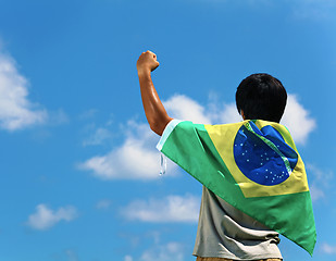 Image showing Brazil supporter hand up