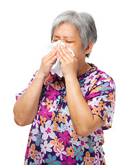 Image showing Sneezing asian elderly  