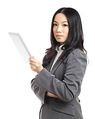 Image showing Asian business woman with tablet 