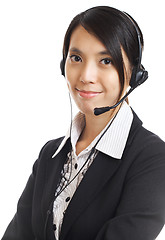 Image showing Call center business woman with headset