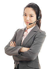 Image showing Asian customer service woman with headset