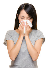 Image showing Asian woman sneeze