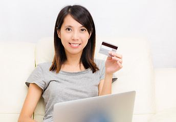 Image showing Asian woman with laptop for online shopping