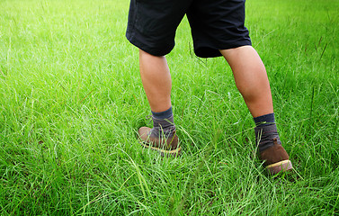 Image showing Male legs in lawn 