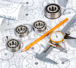 Image showing Ball bearings on technical drawing