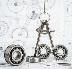 Image showing Ball bearings on technical drawing