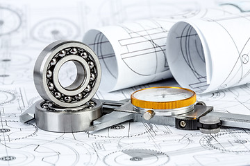 Image showing Ball bearings on technical drawing