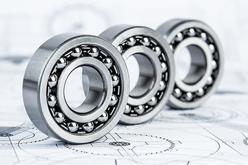 Image showing Ball bearings on technical drawing