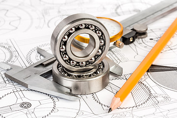 Image showing Ball bearings on technical drawing