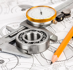 Image showing Ball bearings on technical drawing