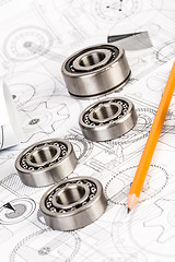 Image showing Ball bearings on technical drawing