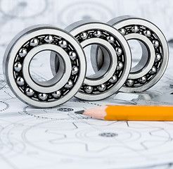 Image showing Ball bearings on technical drawing