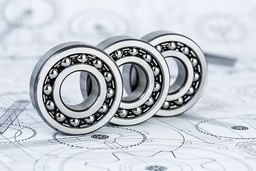 Image showing Ball bearings on technical drawing