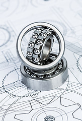 Image showing Ball bearings on technical drawing