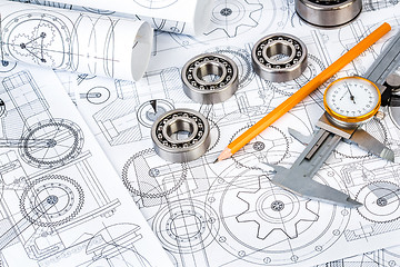 Image showing Ball bearings on technical drawing