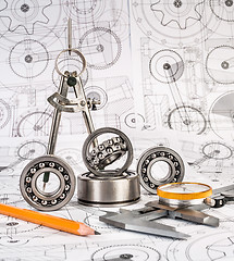 Image showing Ball bearings on technical drawing