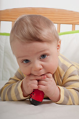 Image showing Baby boy in cradle