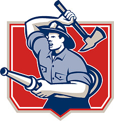 Image showing Fireman Firefighter Wielding Fire Axe