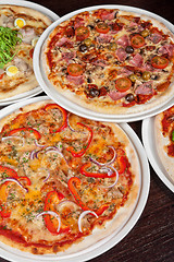 Image showing pizza with ham and mushrooms