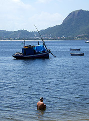 Image showing Fisherman in the sea