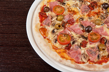 Image showing pizza with ham and mushrooms