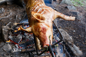 Image showing Piglet on the grill in outdoor