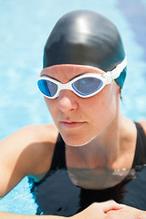 Image showing Female freediver at pool edge