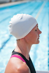 Image showing Female swimmer at pool