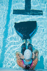 Image showing Female freediver at pool edge