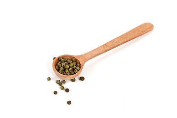 Image showing green pepper in wooden spoon