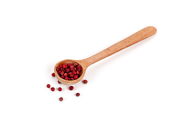 Image showing pink pepper in a wooden spoon