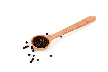 Image showing black pepper in wooden spoon