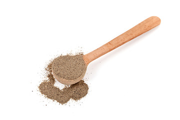 Image showing milled black pepper in wooden spoon 